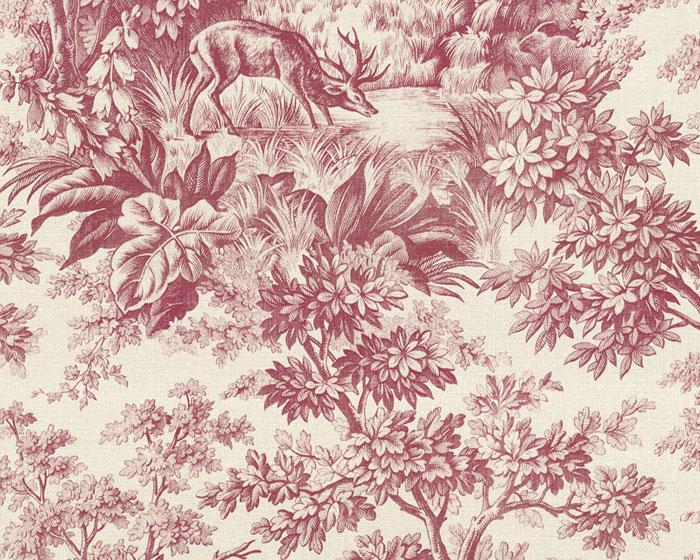 Little Greene Wallpaper - Stag Toile Burgundy