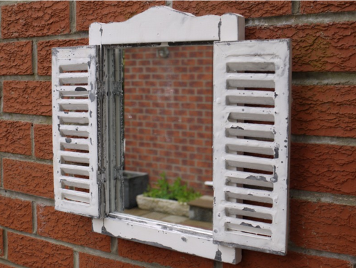 Small Distressed White Shutter Garden Mirror - 40 x 30cm - Decor Interiors