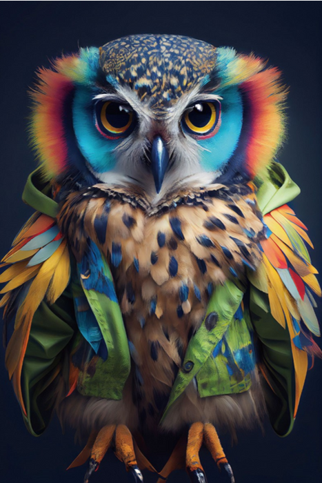 Animal Glass Wall Art 'Colourful Owl'