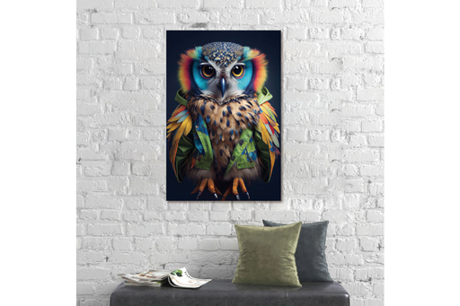 Vivid Glass Animal Wall Art – Colorful Owl Portrait & High Quality Finish  