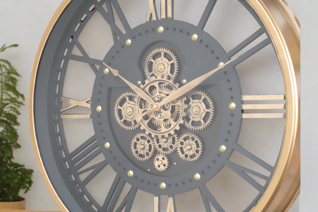 Hudson Cog Wall Clock, Black & Gold Metal, Glass, 60cm   ( Due back in 31th of December)