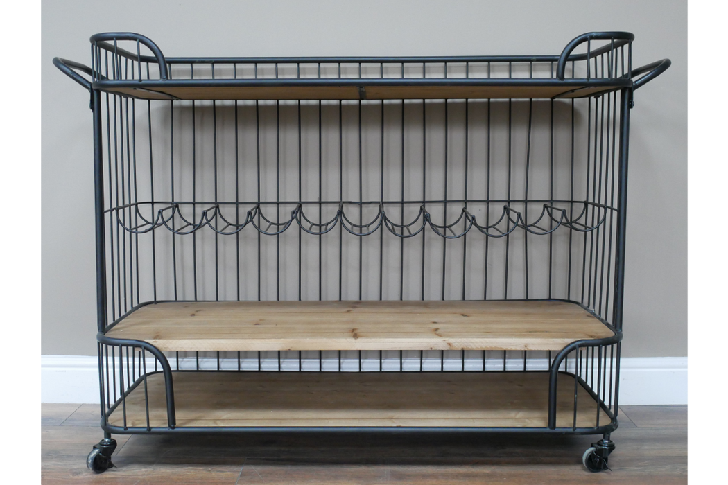 Industrial Metal & Wood Wine Rack Trolley