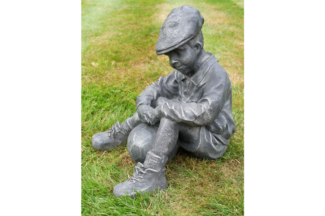 Vintage Sitting Boy Footballer Garden Statue