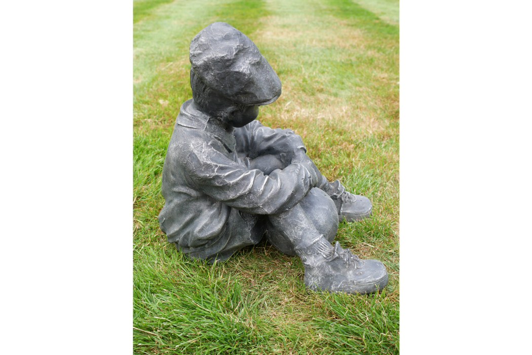 Vintage Sitting Boy Footballer Garden Statue