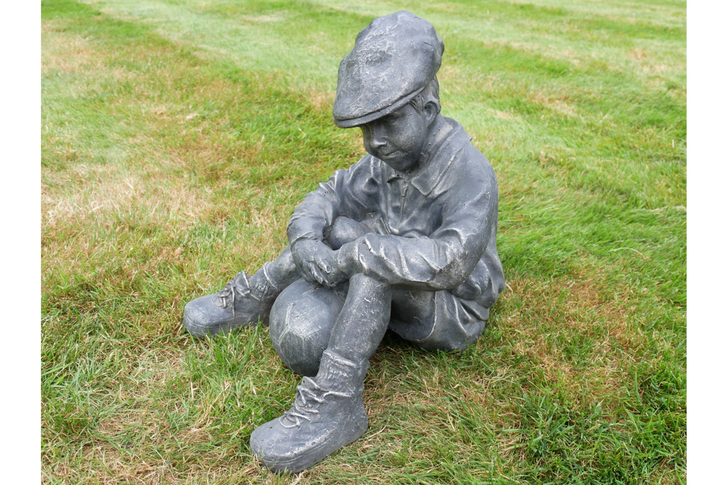 Vintage Sitting Boy Footballer Garden Statue