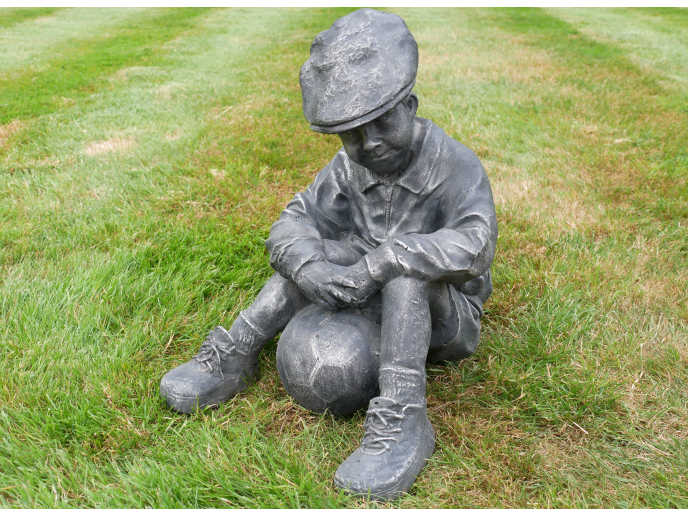 Vintage Sitting Boy Footballer Garden Statue