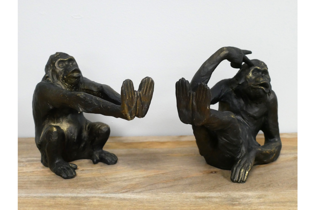 Antique Bronze Monkey Bookends – Playful Artistic Pair