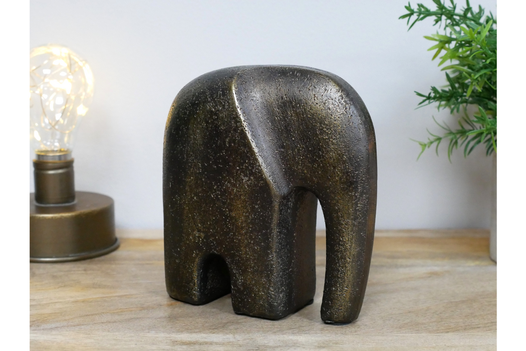 Modern Antique Bronze Resin Elephant Sculpture (Small) – Artistic Accent Decor