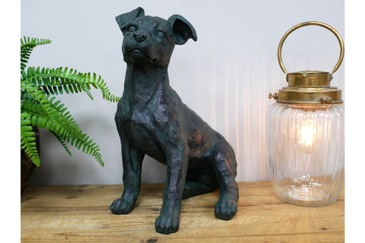 Verdigris Sitting Dog Sculpture – Elegant Resin Home Decor - 