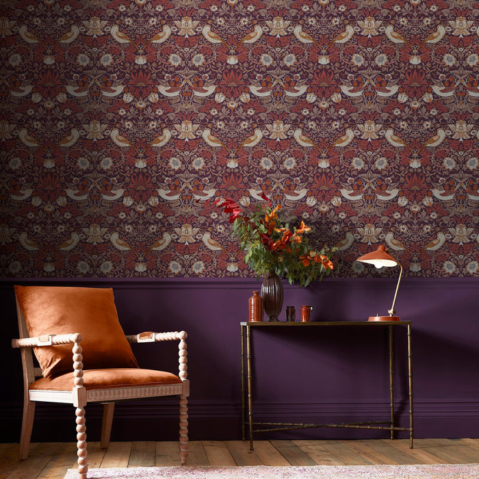 William Morris At Home Wallpaper - Strawberry Thief - Sage & Pink