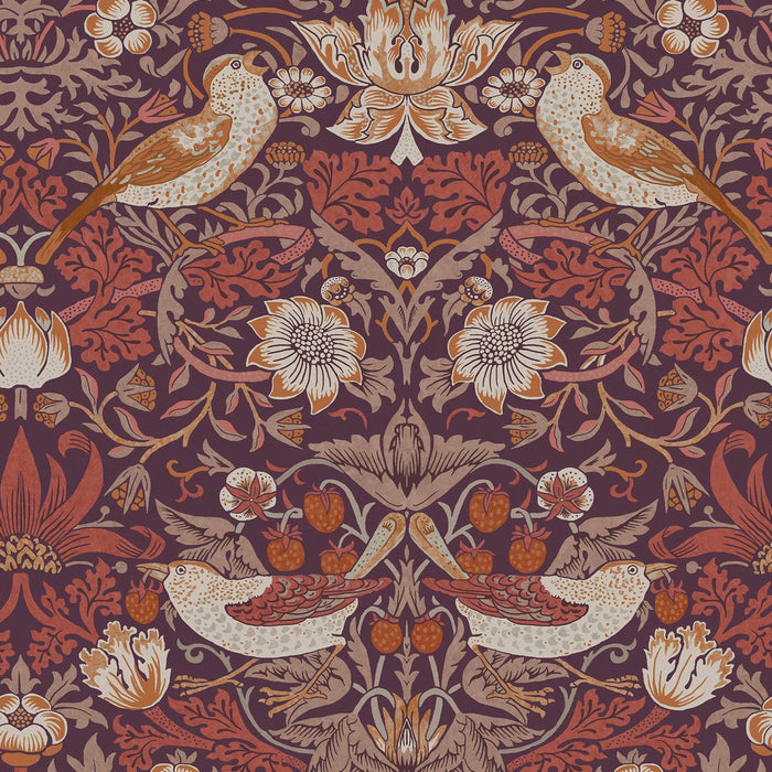 William Morris At Home Wallpaper - Strawberry Thief - Plum