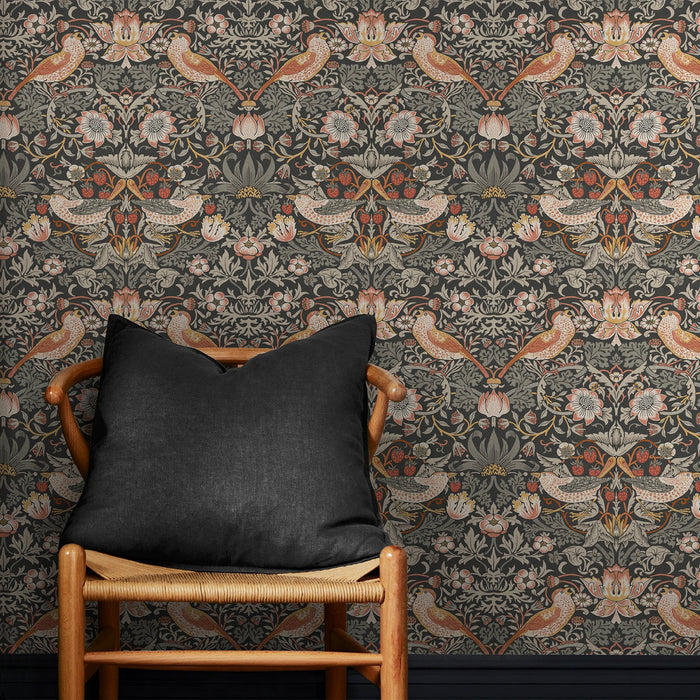 William Morris At Home Wallpaper - Strawberry Thief - Rich Green