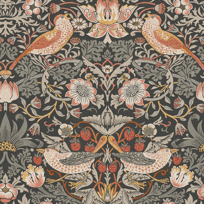 William Morris At Home Wallpaper - Strawberry Thief - Charcoal