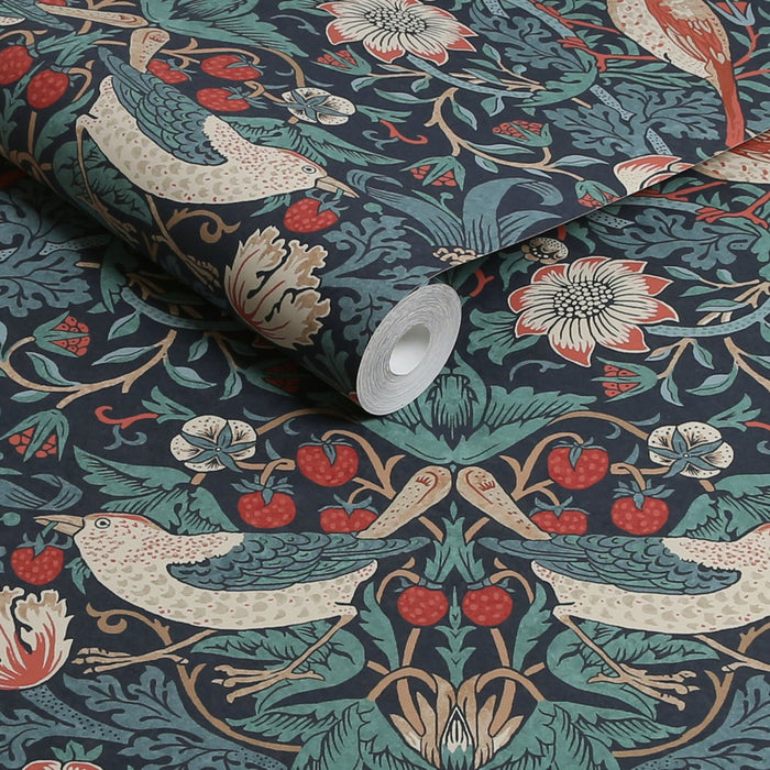 William Morris At Home Wallpaper - Strawberry Thief - Deep Blue