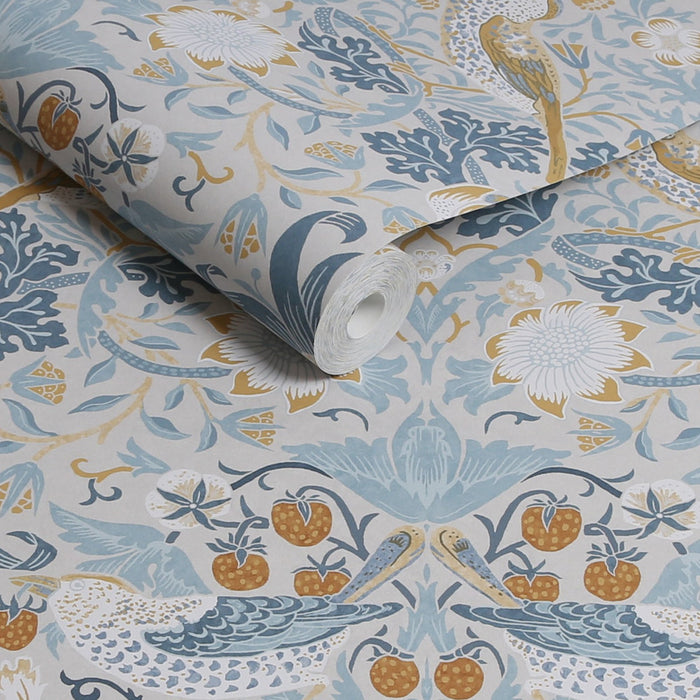 William Morris At Home Wallpaper - Strawberry Thief - Soft Blue