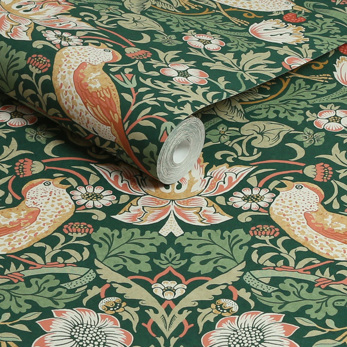 William Morris At Home Wallpaper - Strawberry Thief - Rich Green