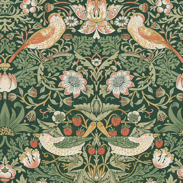 William Morris At Home Wallpaper - Strawberry Thief - Rich Green