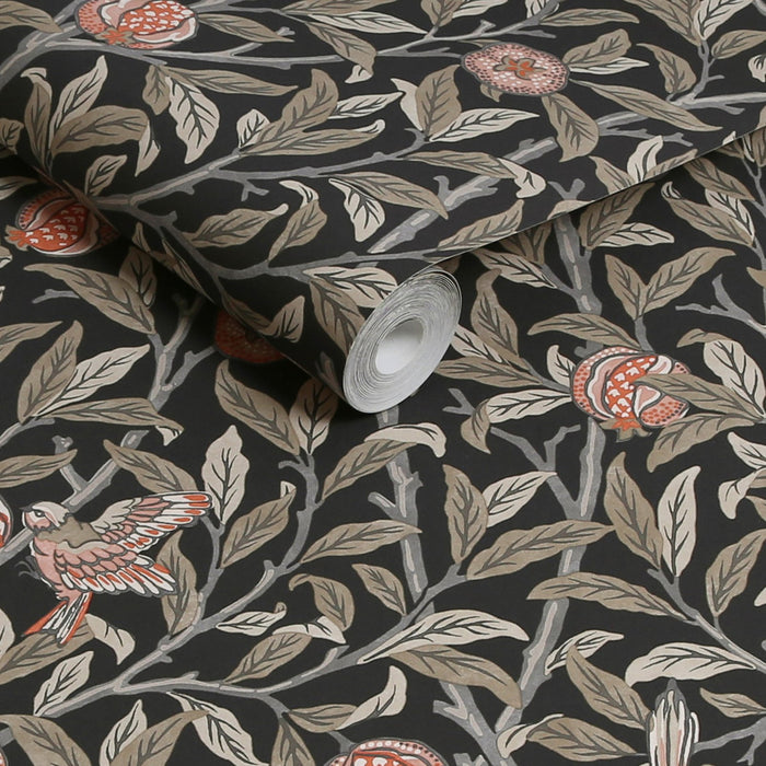 William Morris At Home Wallpaper - Bird & Pomegranate - Charcoal