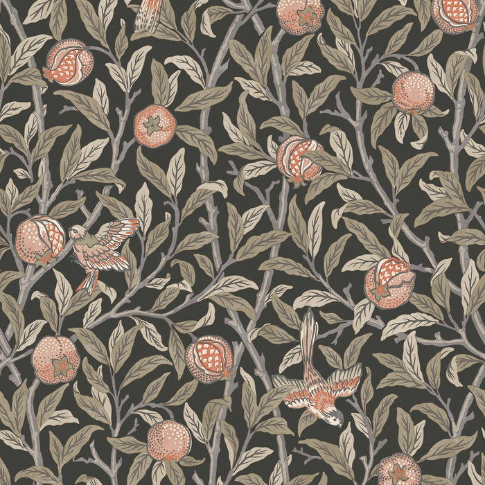 William Morris At Home Wallpaper - Bird & Pomegranate - Charcoal