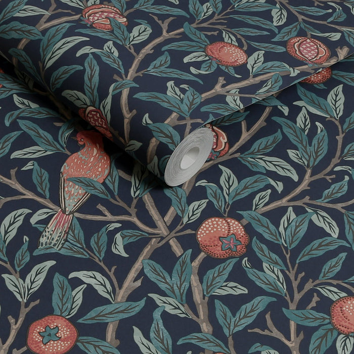 William Morris At Home Wallpaper - Bird & Pomegranate - Navy Blue