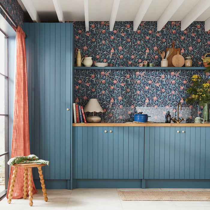 William Morris At Home Wallpaper - Bird & Pomegranate - Navy Blue