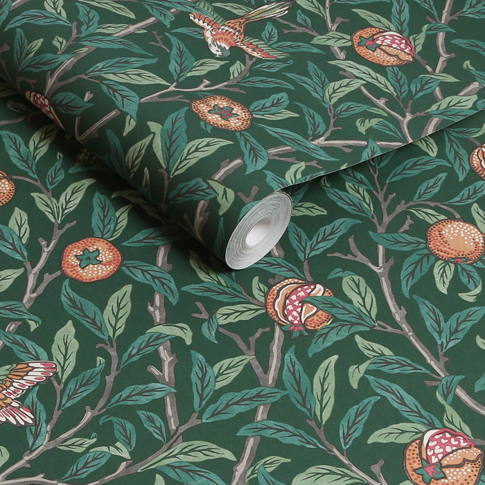 William Morris At Home Wallpaper - Bird & Pomegranate - Deep Green