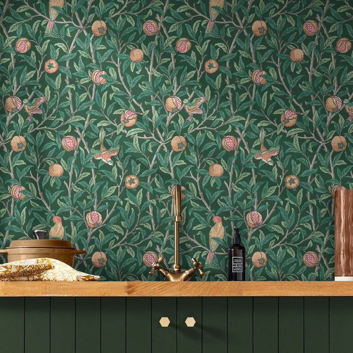 William Morris At Home Wallpaper - Bird & Pomegranate - Navy Blue