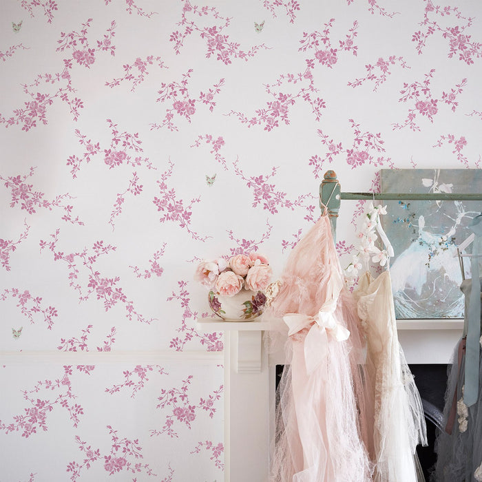 Shabby Chic Wallpaper by Rachel Ashwell - Butterflies - Pink