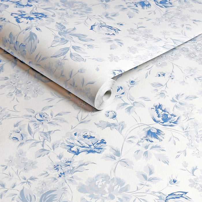 Shabby Chic Wallpaper by Rachel Ashwell - Romantic Rose - Blue