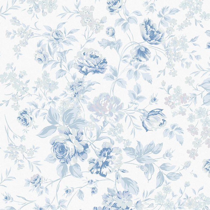 Shabby Chic Wallpaper by Rachel Ashwell - Romantic Rose - Blue