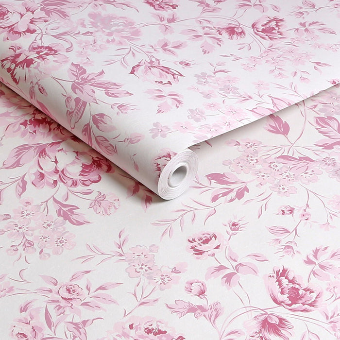 Shabby Chic Wallpaper by Rachel Ashwell - Romantic Rose - Pink