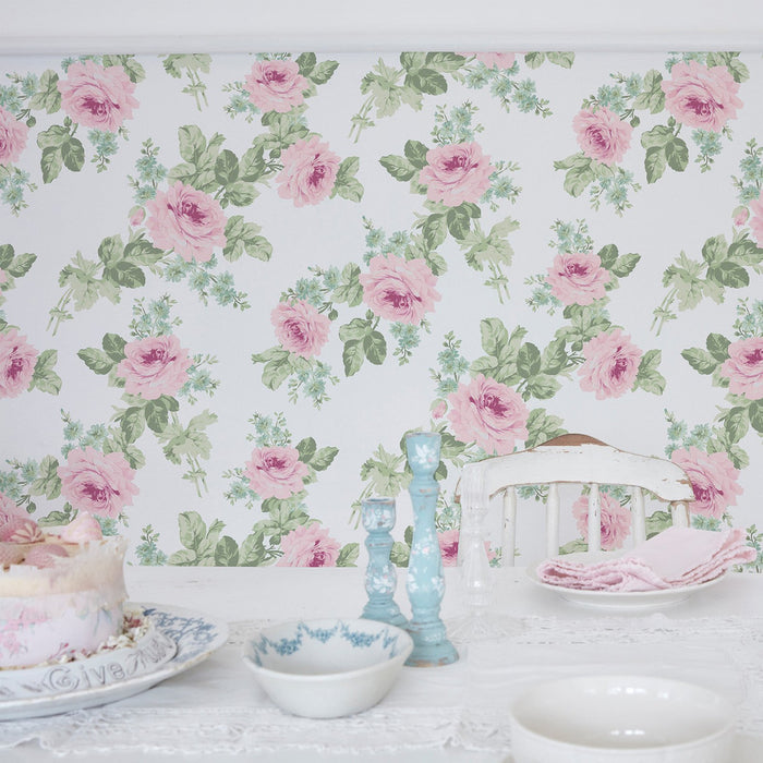 Shabby Chic Wallpaper by Rachel Ashwell - Royal Bouquet - Blue