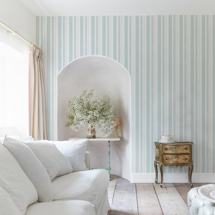 Shabby Chic Wallpaper by Rachel Ashwell - Watercolour Stripe - Sage