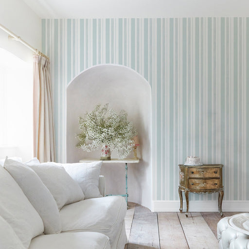 Shabby Chic Wallpaper by Rachel Ashwell - Watercolour Stripe - Blue