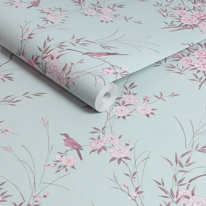 Shabby Chic Wallpaper by Rachel Ashwell - Bird Chinoiserie - Blue