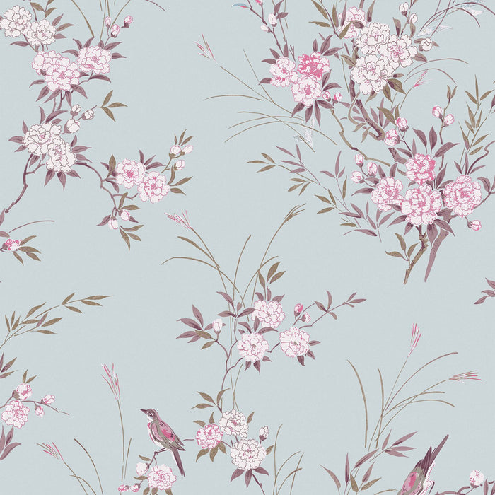 Shabby Chic Wallpaper by Rachel Ashwell - Bird Chinoiserie - Blue