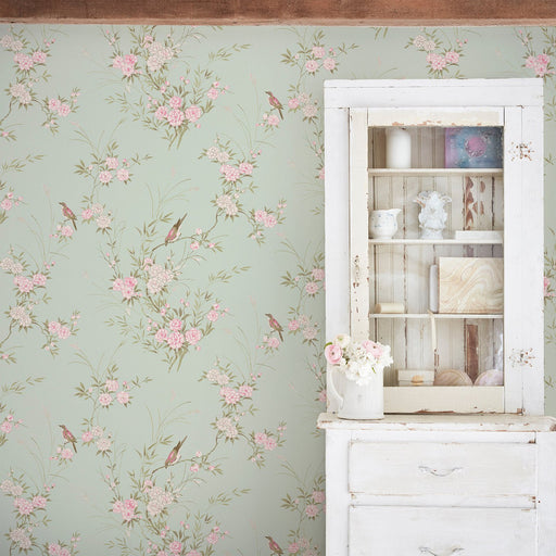 Shabby Chic Wallpaper by Rachel Ashwell - Bird Chinoiserie - Green