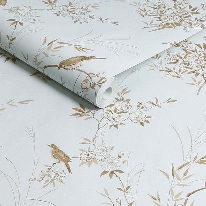 Shabby Chic Wallpaper by Rachel Ashwell - Bird Chinoiserie - Blue and Gold