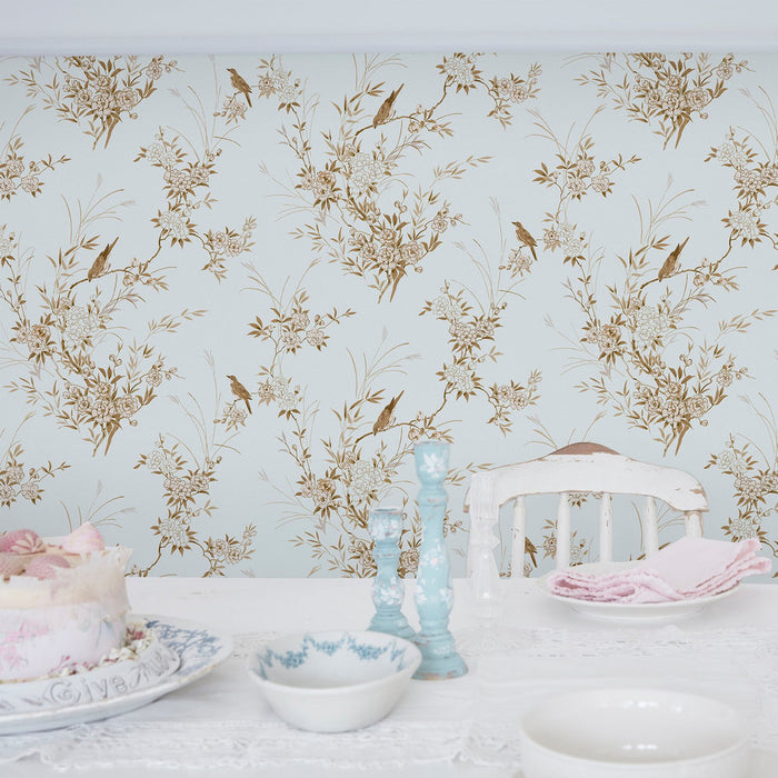 Shabby Chic Wallpaper by Rachel Ashwell - Bird Chinoiserie - Blue