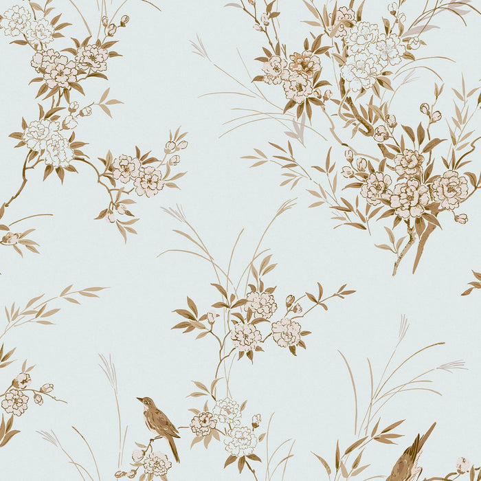 Shabby Chic Wallpaper by Rachel Ashwell - Bird Chinoiserie - Blue and Gold