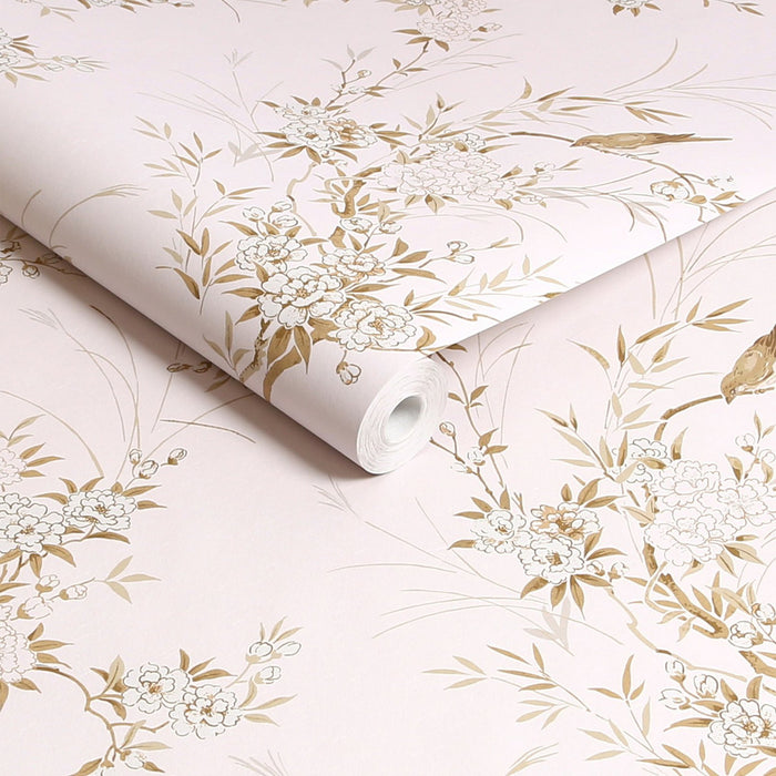 Shabby Chic Wallpaper by Rachel Ashwell - Bird Chinoiserie - Pink and Gold