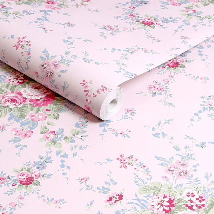 Shabby Chic Wallpaper by Rachel Ashwell - Garden Floral - Pink Blue