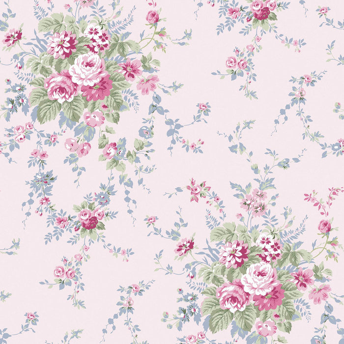 Shabby Chic Wallpaper by Rachel Ashwell - Garden Floral - Pink Blue