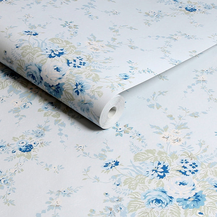 Shabby Chic Wallpaper by Rachel Ashwell - Garden Floral - Soft Blue