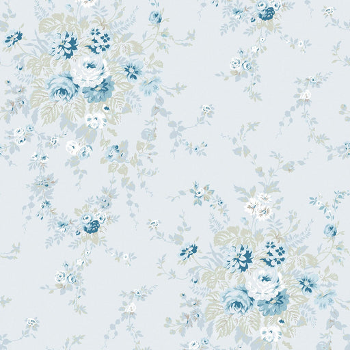 Shabby Chic Wallpaper by Rachel Ashwell - Garden Floral - Soft Blue