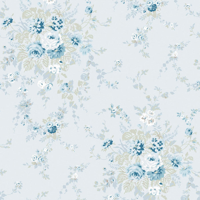 Shabby Chic Wallpaper by Rachel Ashwell - Garden Floral - Soft Blue