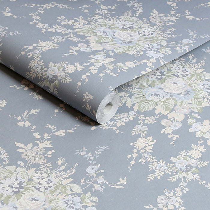 Shabby Chic Wallpaper by Rachel Ashwell - Garden Floral - Slate Grey