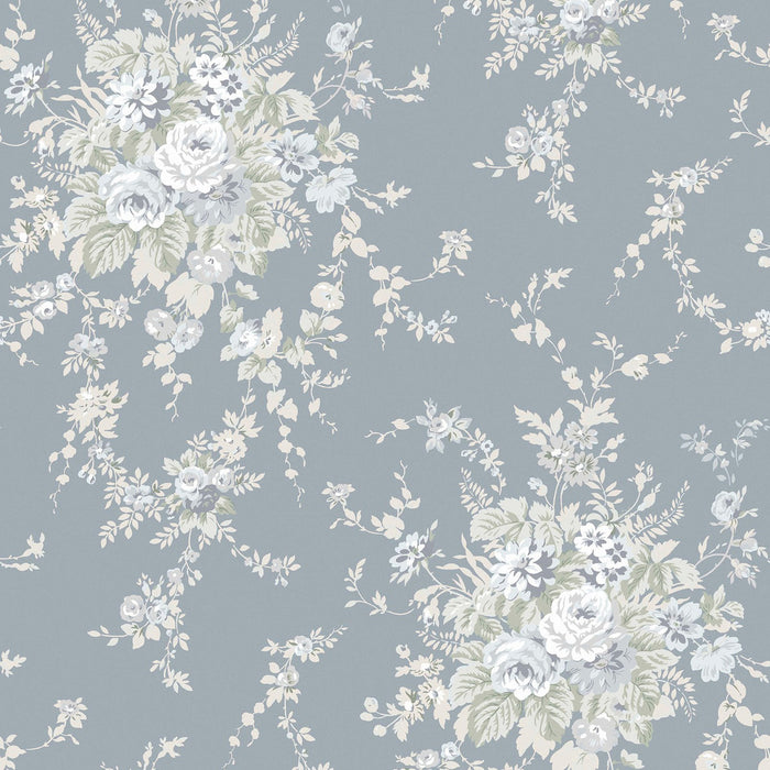 Shabby Chic Wallpaper by Rachel Ashwell - Garden Floral - Slate Grey