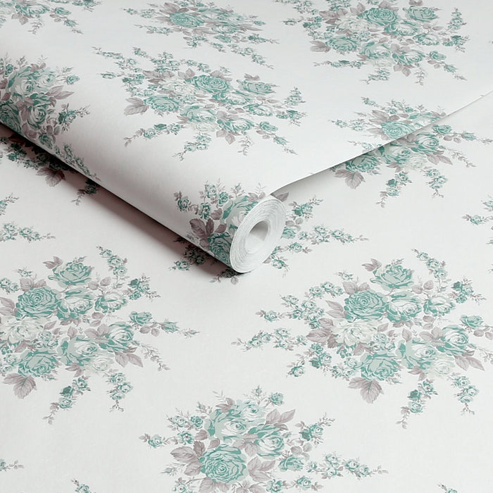 Shabby Chic Wallpaper by Rachel Ashwell - Rose Blossom - Teal