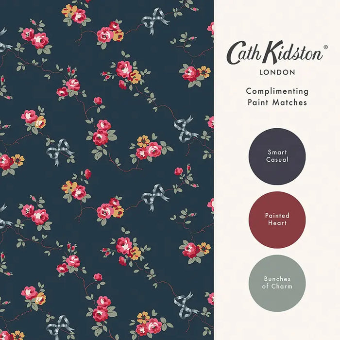 Cath Kidston Wallpaper - Rose & Bows - Navy